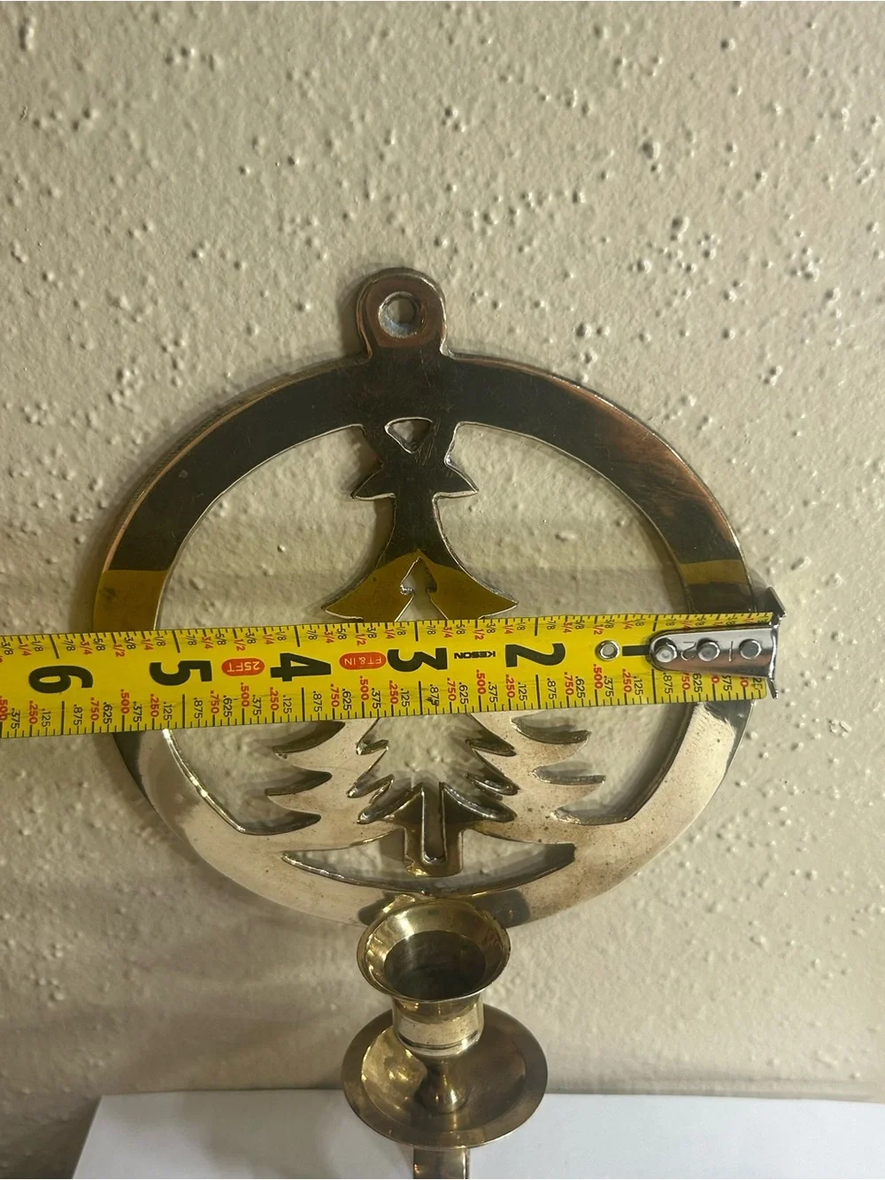 Brass Wall-Mounted Candle Holder with Pine Tree Motif - Brass